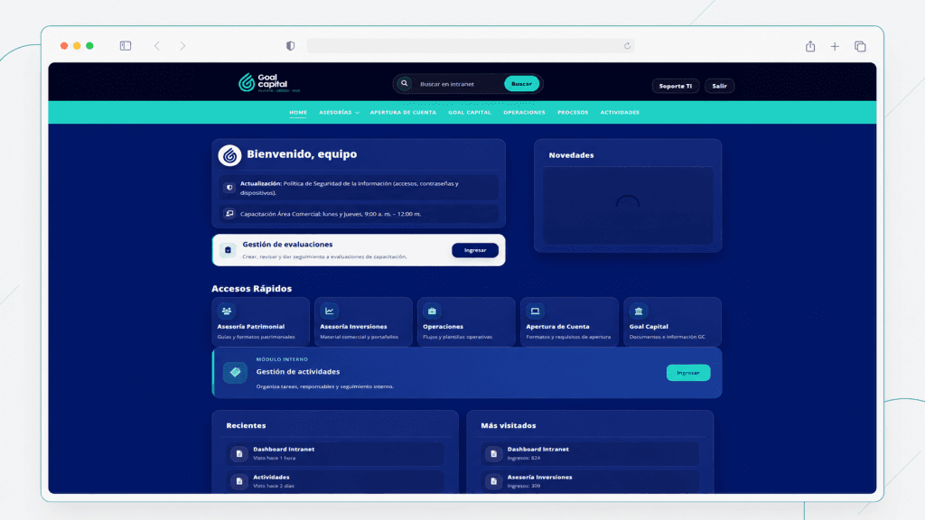Captura de intranet corporativa en WordPress